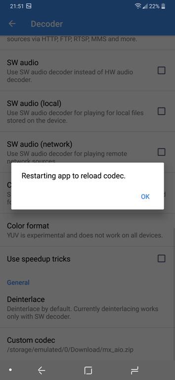 Install MX Player Custom Codec