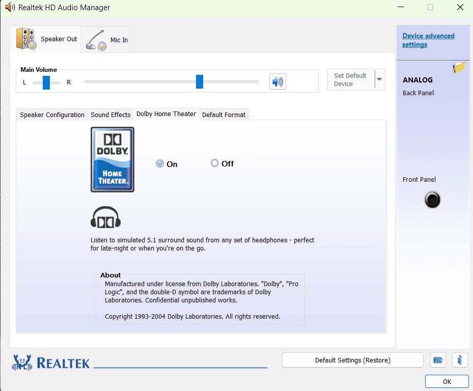Realtek Modded Driver - Realtek HD Audio Manager