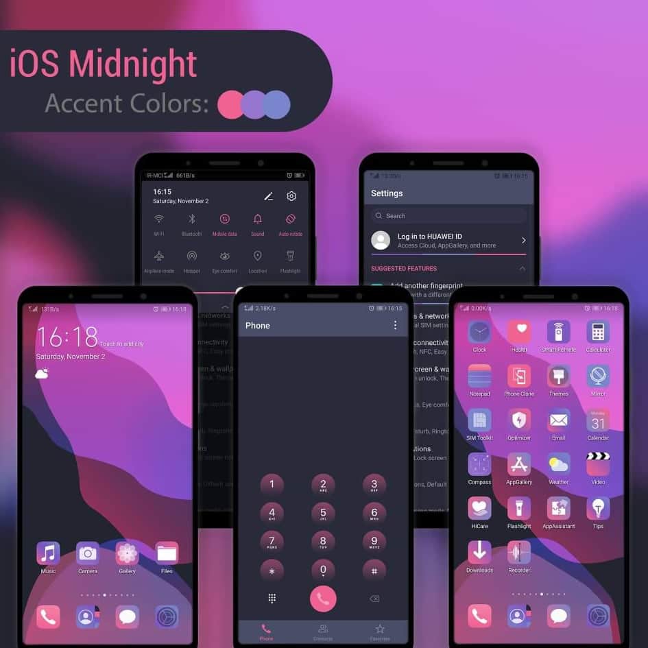 Download Latest Gradient iPhone 11 EMUI Theme for EMUI 9/9.1 Devices