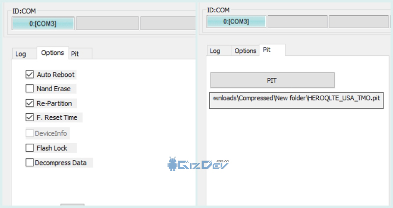 Odin PIT and Re-partition options