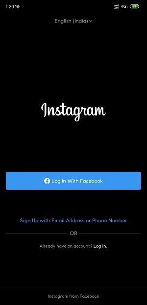 Aero Instagram login page