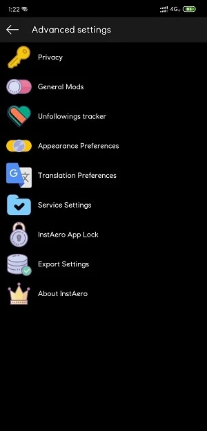 Aero Instagram APK Settings