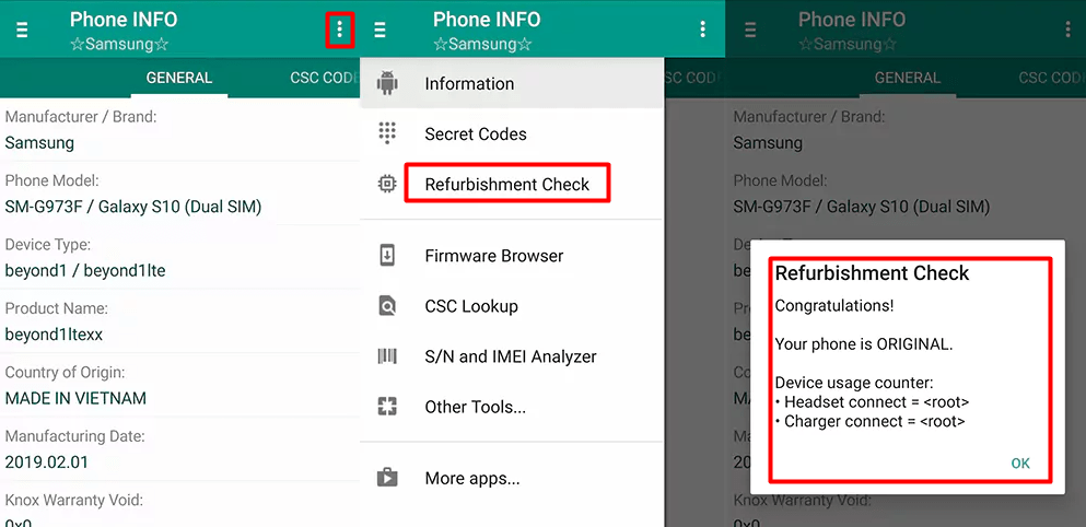 Phone INFO Refurbishment Check