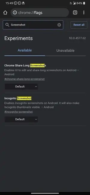 enable screenshots in Chrome Incognito