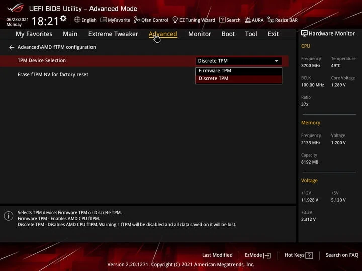 Enable TPM on ASUS motherboards
