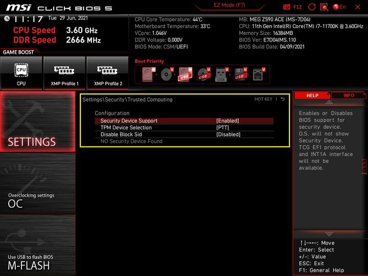 Enable TPM on MSI Motherboard