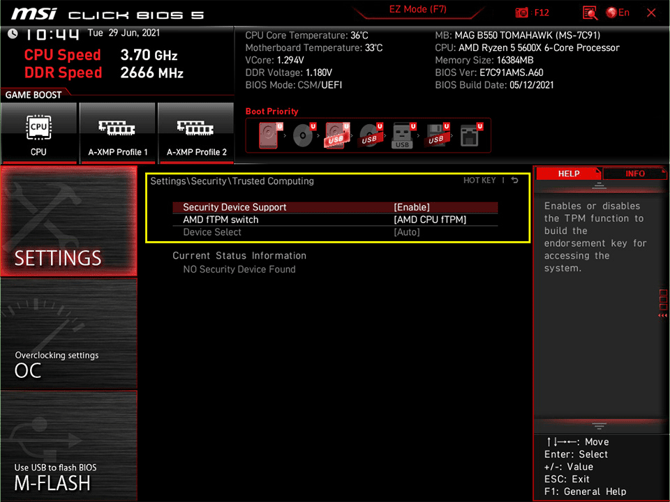 Enable TPM on MSI Motherboard for AMD