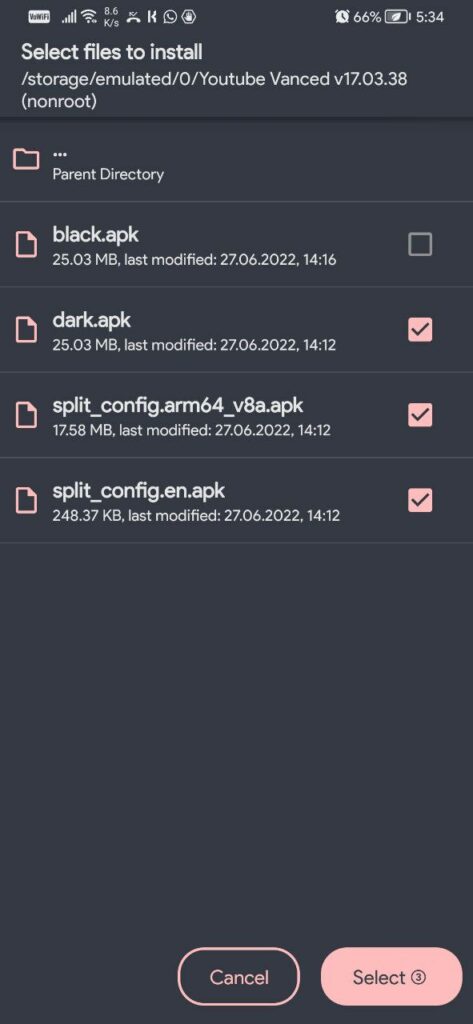 Vanced APK files install with Split APKs Installer