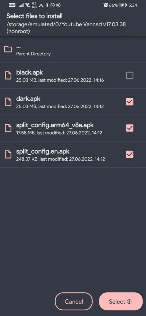 Vanced APK files install with Split APKs Installer