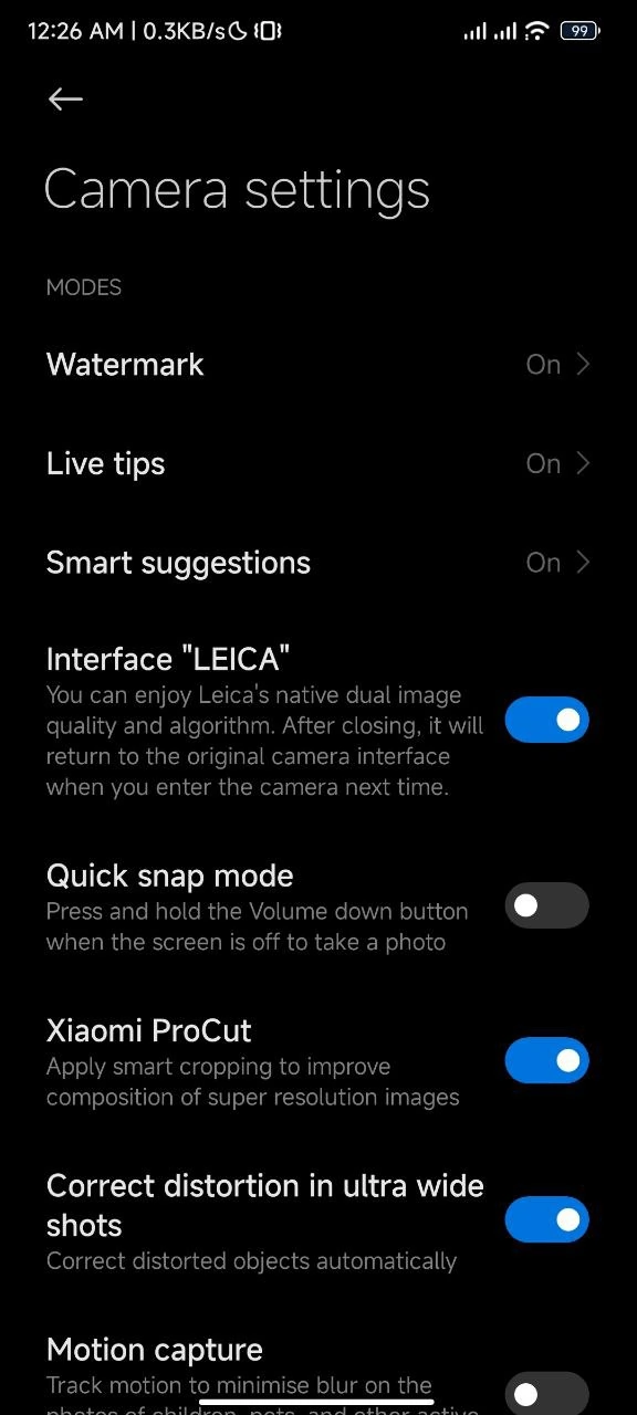 MIUI Leica Camera App settings