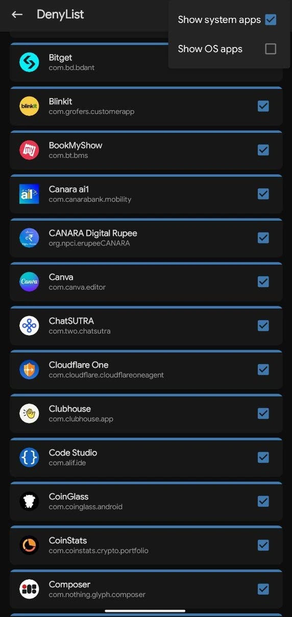 magisk configure denylist (hide root)
