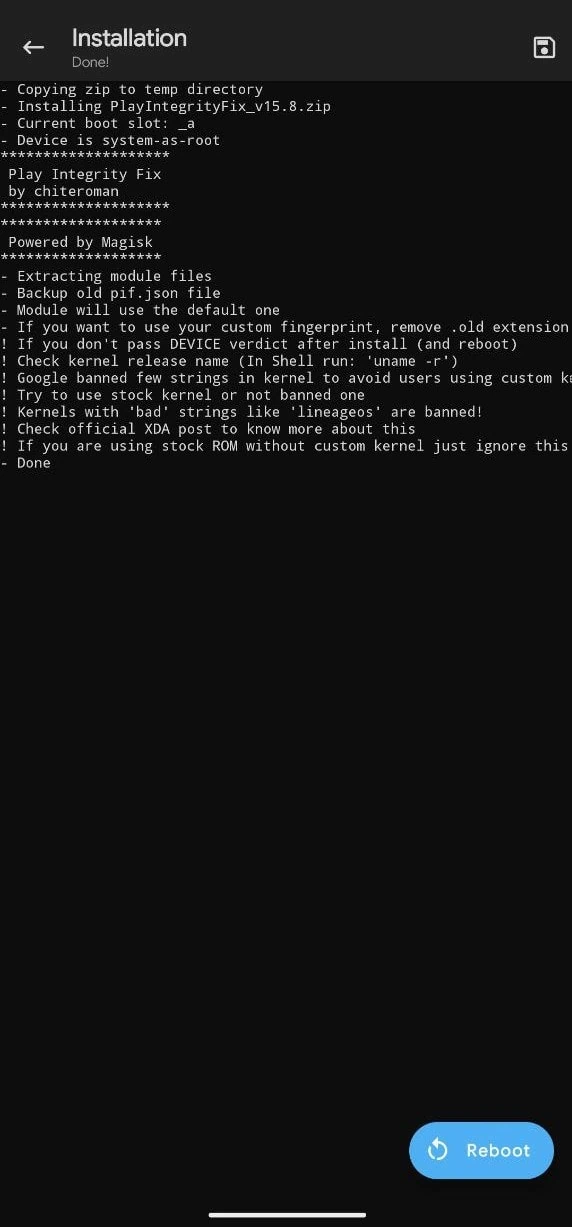 Magisk module for Play Integrity Fix module install