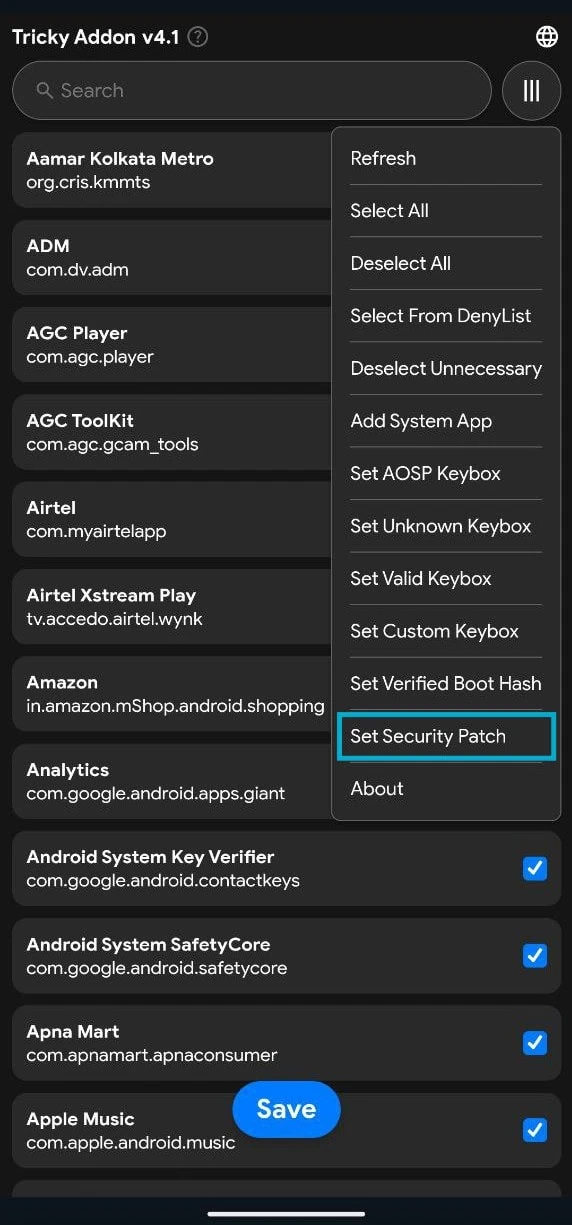 Tricky Store setup for Pass Play Integrity set security patch