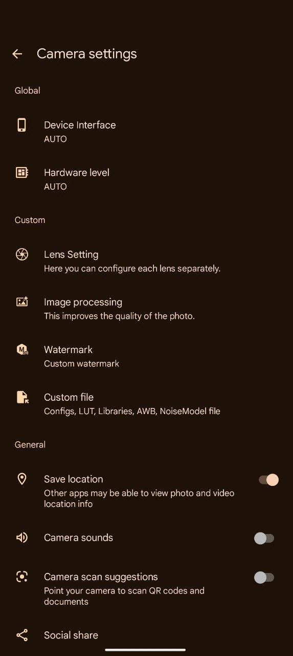 AGC GCAM settings page