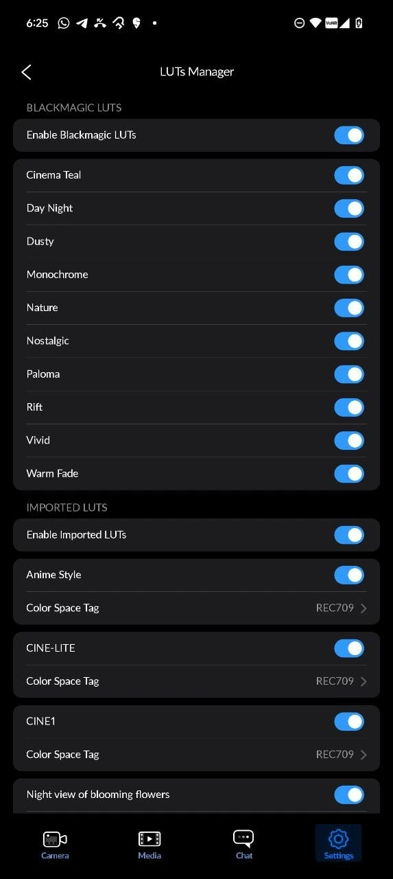 Blackmagic Camera lut manager