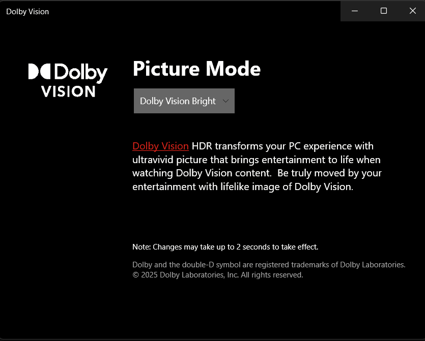 Dolby Vision App select picture Mode