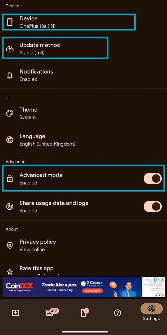 Download OnePlus OTA Firmware using Oxygen Updater App
