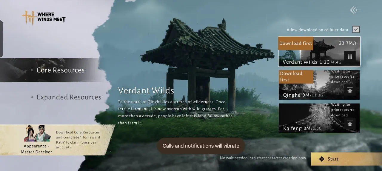 Where Winds Meet game data downloading