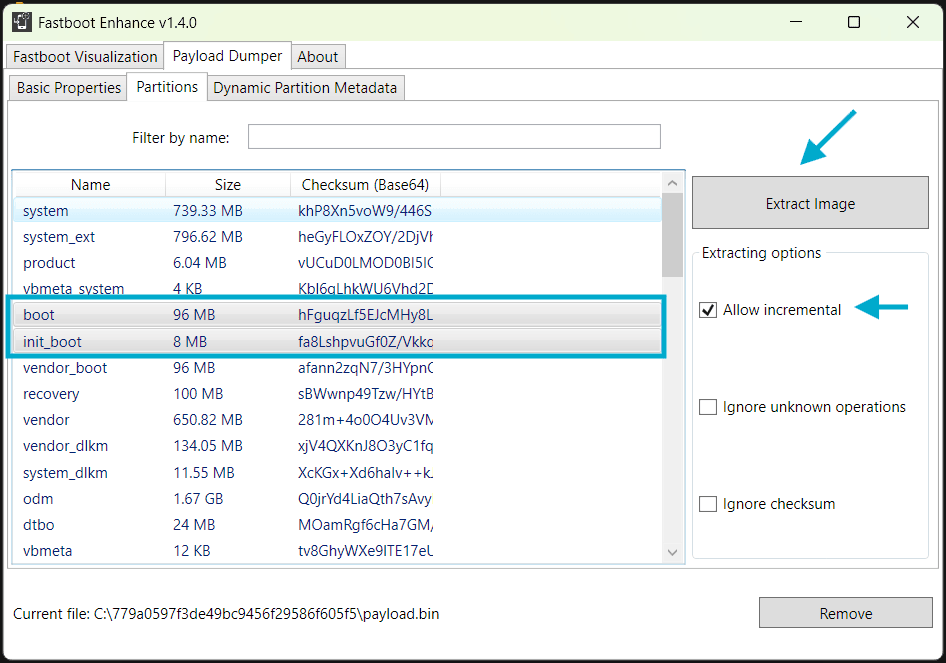 Extract Payload.bin using Fastboot Enhance Tool