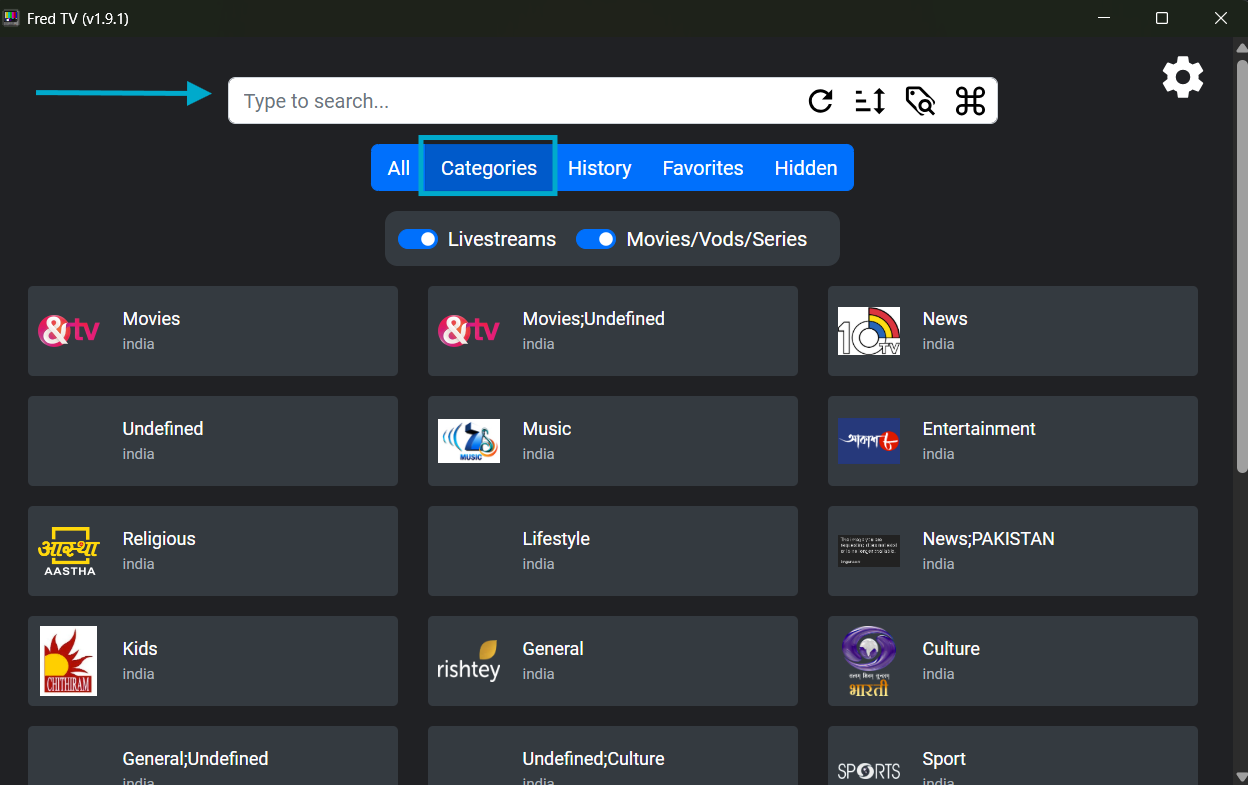 Fred TV PC search channels
