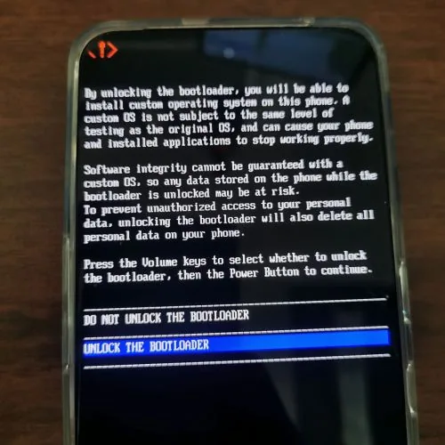 Nothing Phone bootlaoder unlock warning