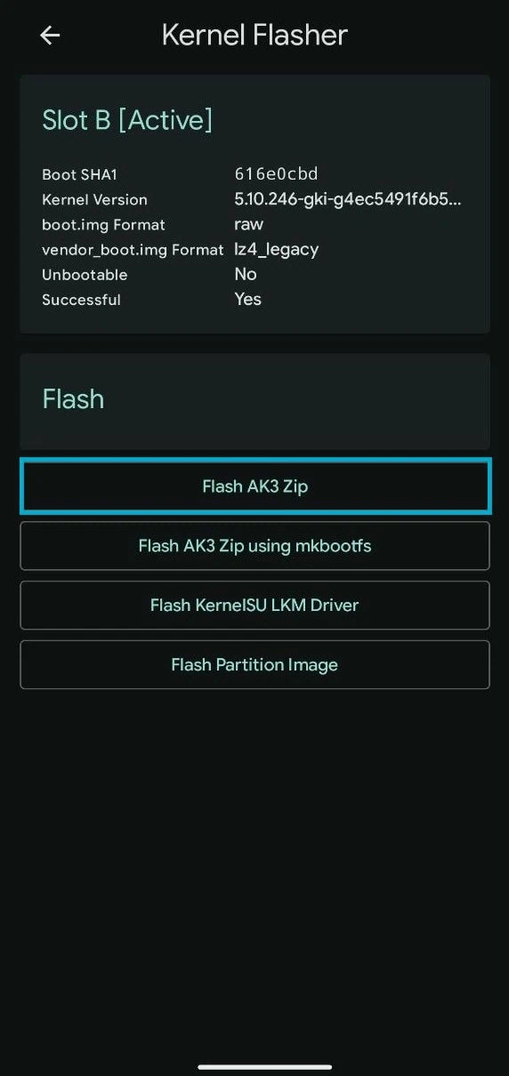 How to Flash AnyKernel3 SUSFS-patched Kernel with KernelFlasher app
