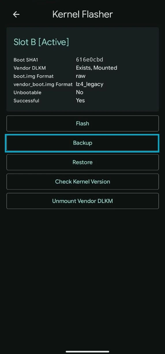 backup boot img file with KernelFlasher app