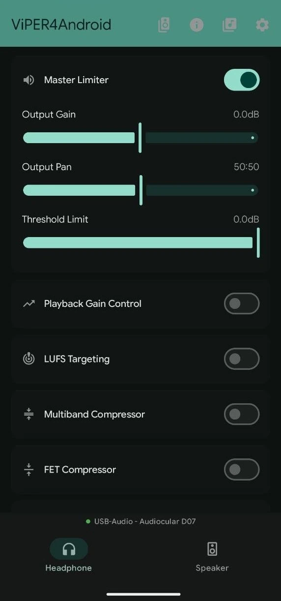 Turn on Viper4Android Master Limiter On Android 16