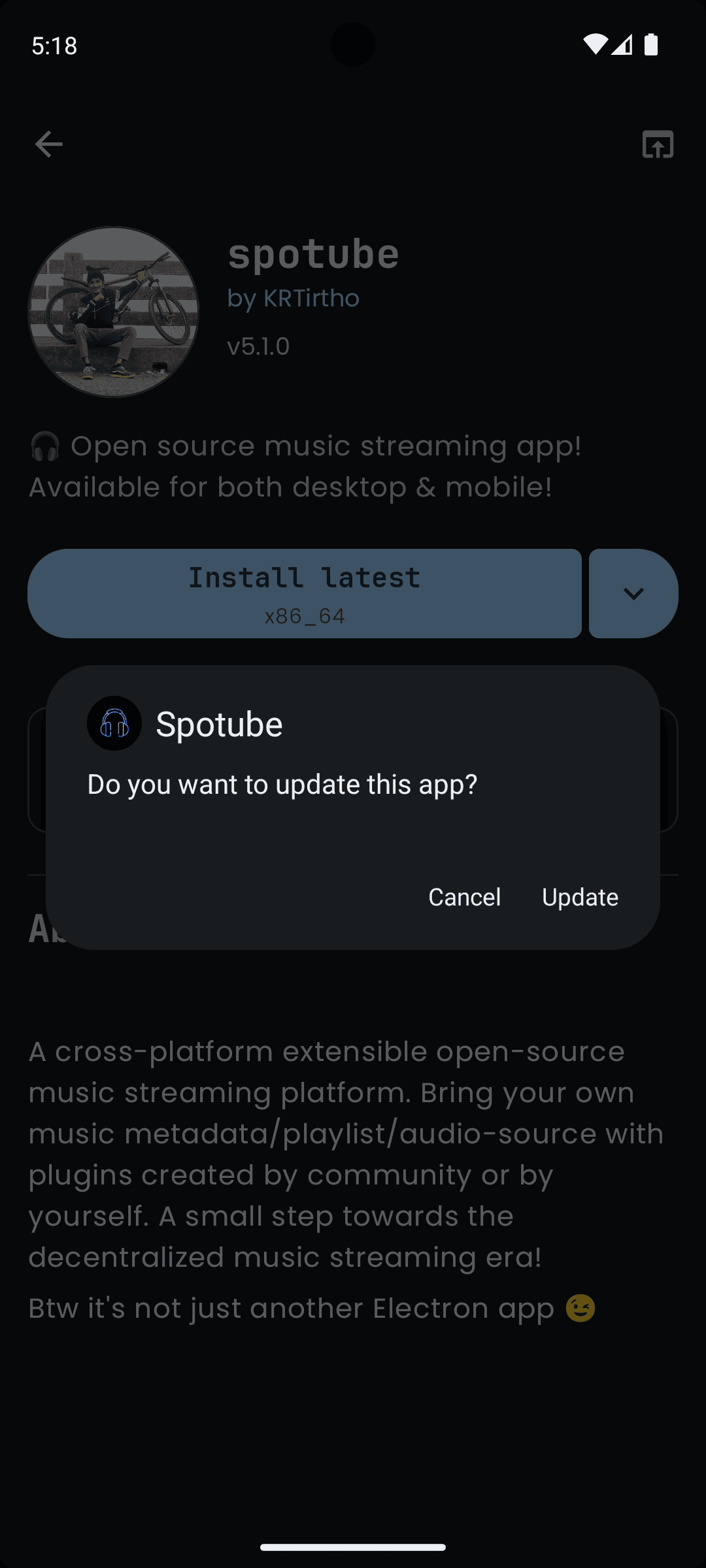 GitHub Store update prompt for a linked app