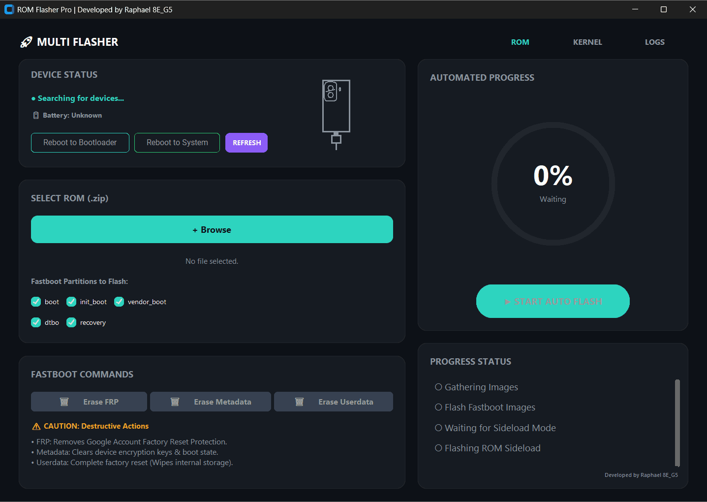 ROM Flasher Pro main interface
