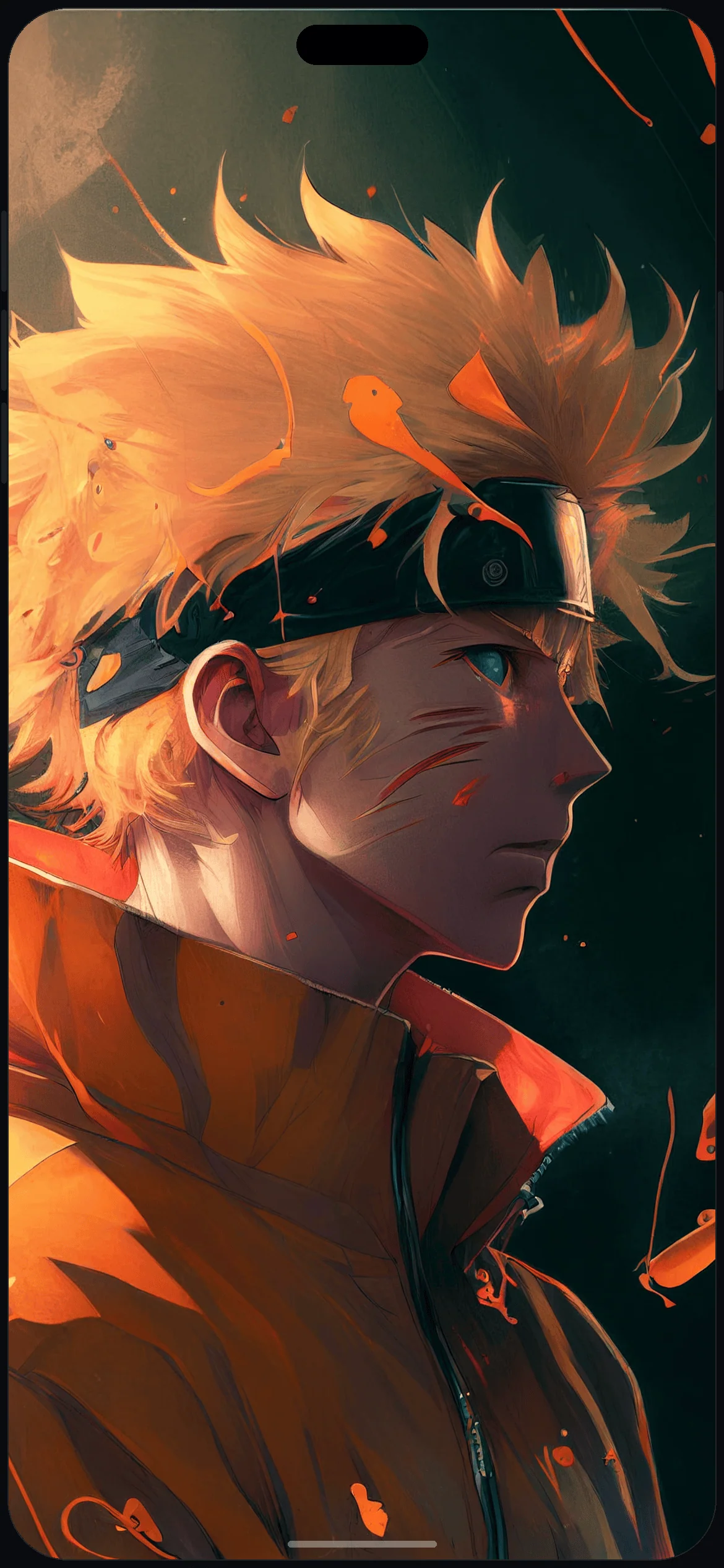 AI Naruto Alternate Angle Wallpaper on iPhone 16 mockup