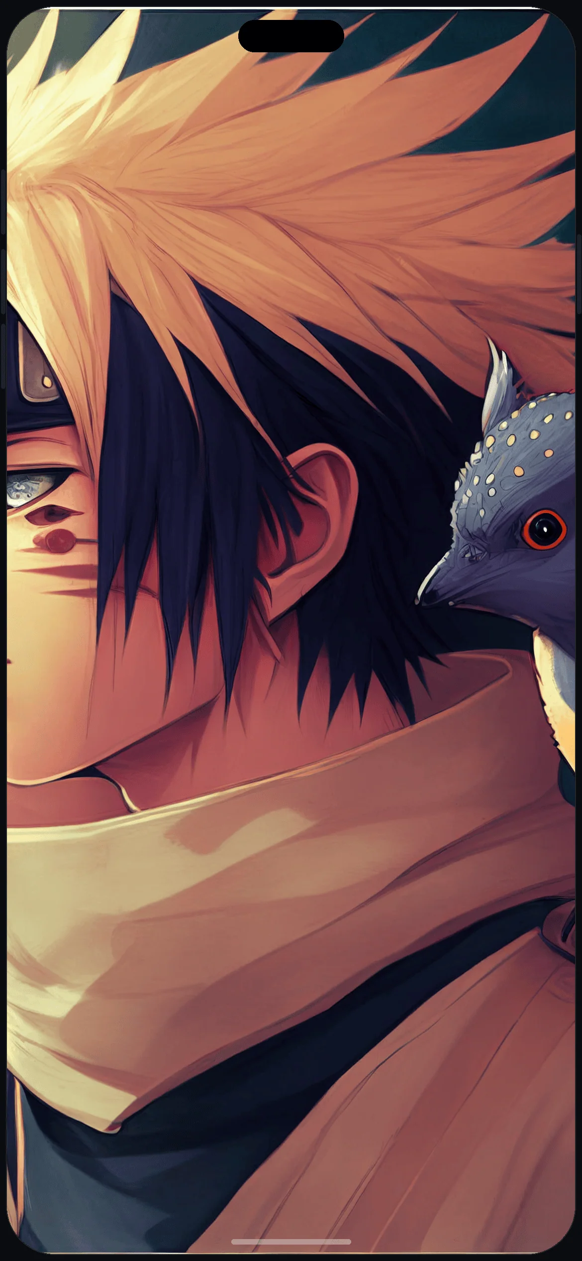 AI Naruto Sasuke Hybrid Wallpaper on iPhone 16 mockup