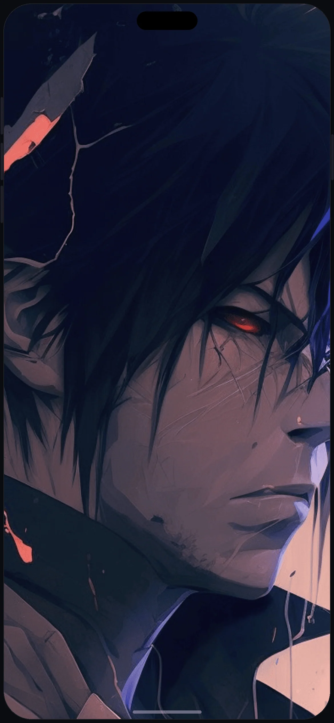 Cool Sasuke AI Art Wallpaper on iPhone 16 mockup