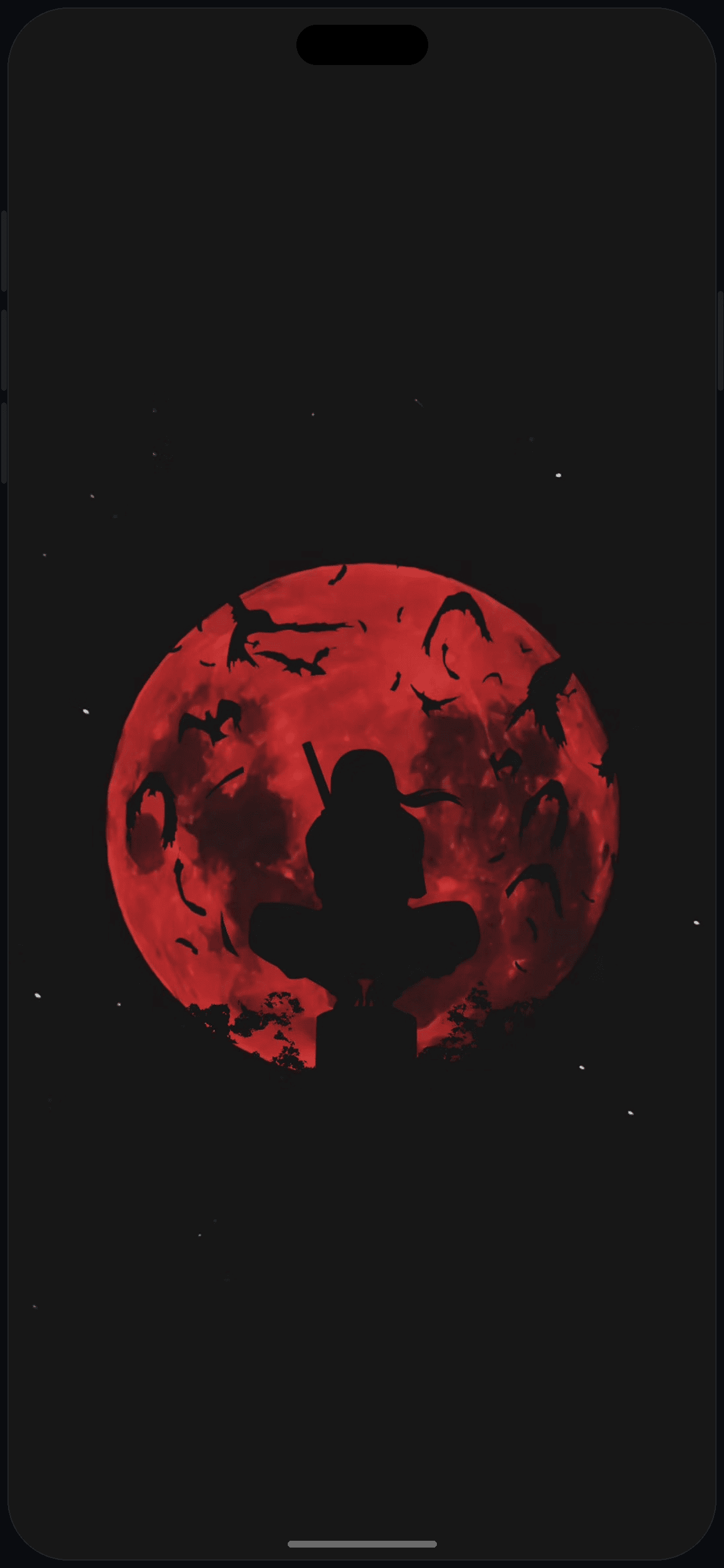 Itachi Alternate Dark Wallpaper on iPhone 16 mockup