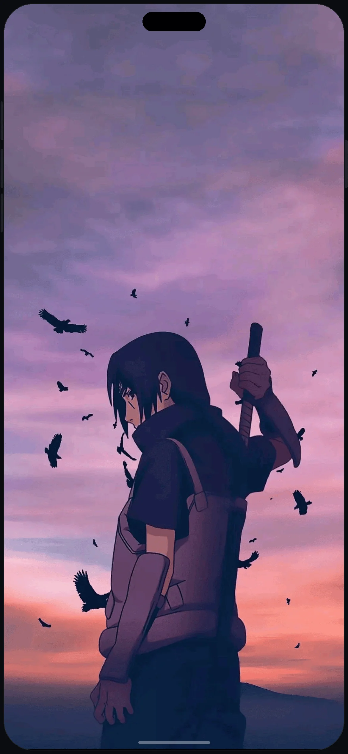 Itachi Purple Tone Wallpaper on iPhone 16 mockup