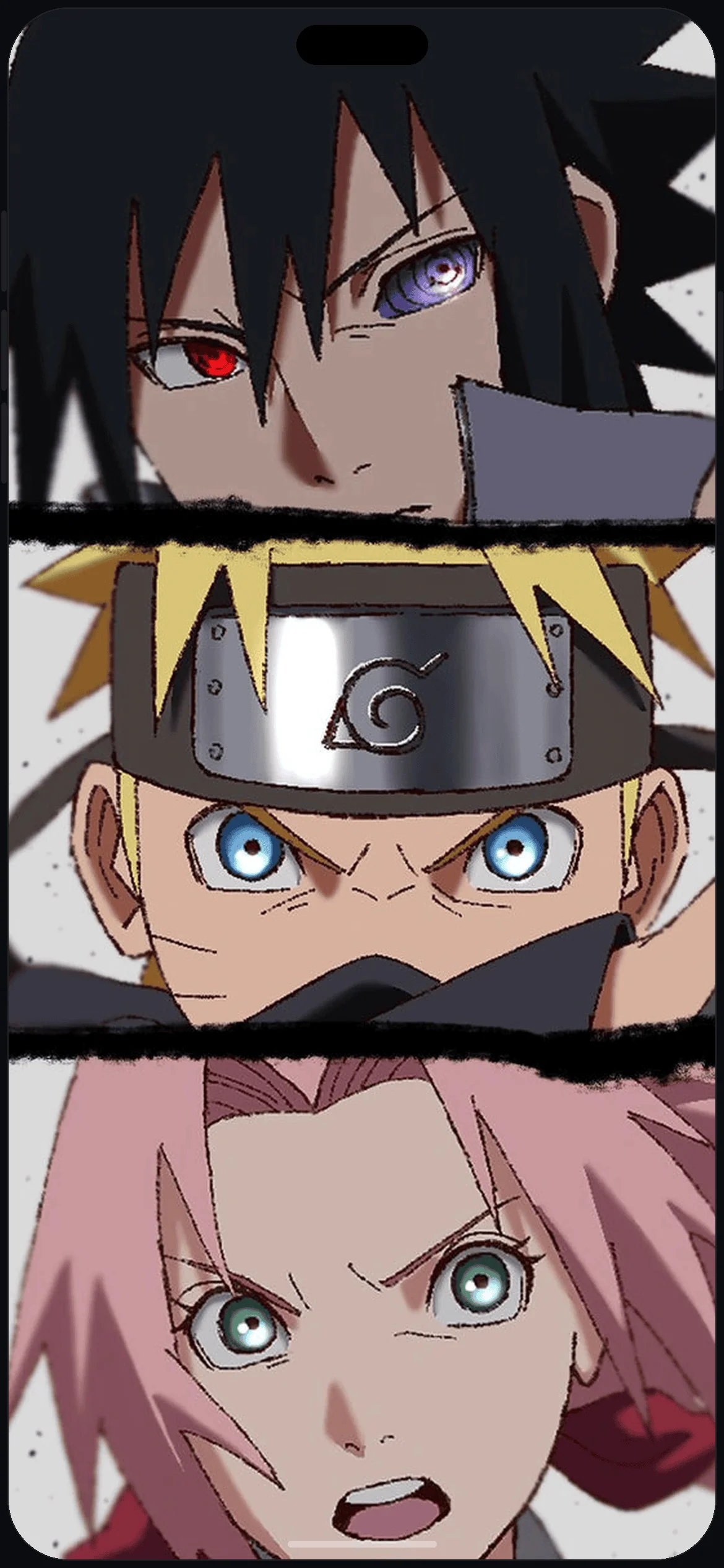 Kakashi and Team Wallpaper on iPhone 16 mockup