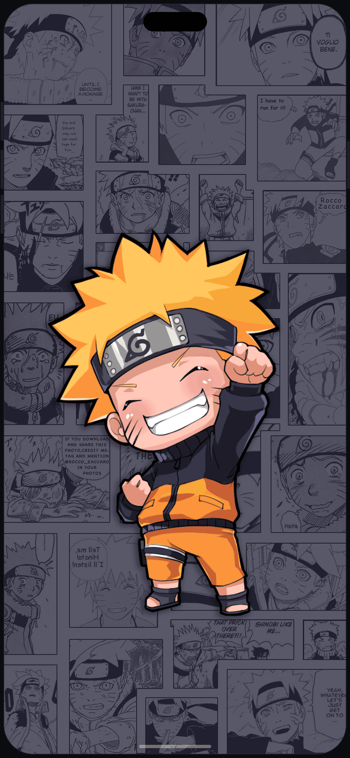 Kid Naruto Comic Wallpaper on iPhone 16 mockup