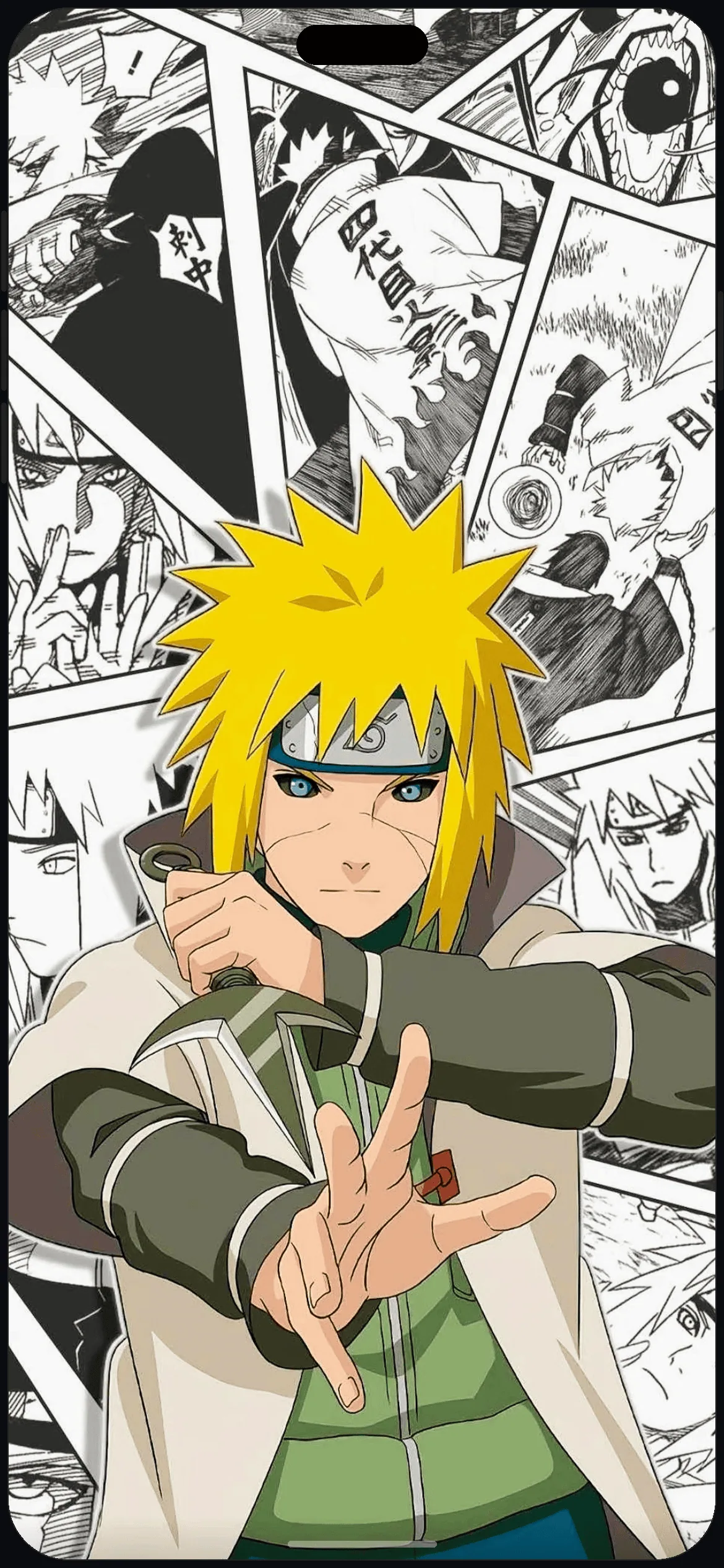 Minato Namikaze Wallpaper on iPhone 16 mockup