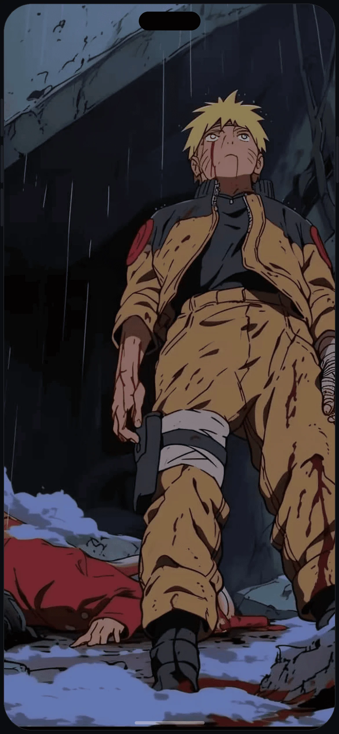 Naruto 4K Dark Wallpaper on iPhone 16 mockup