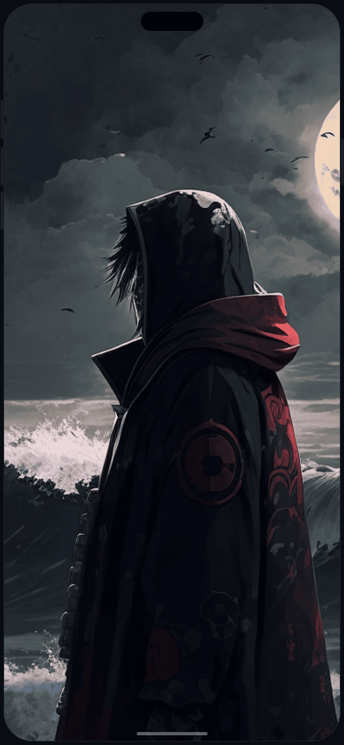 Naruto Akatsuki Dark Art Wallpaper on iPhone 16 mockup