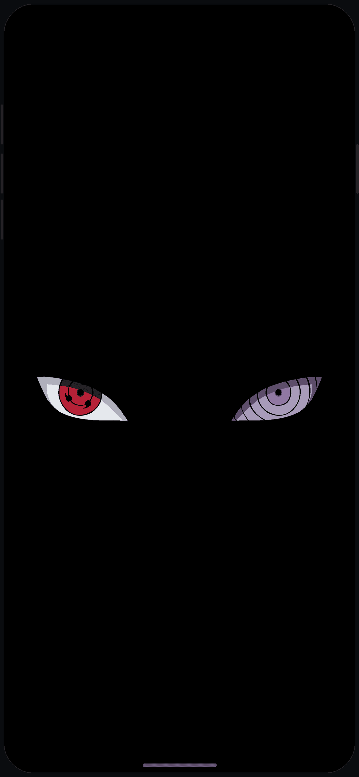 Sharingan and Rinnegan Dark Wallpaper on iPhone 16 mockup
