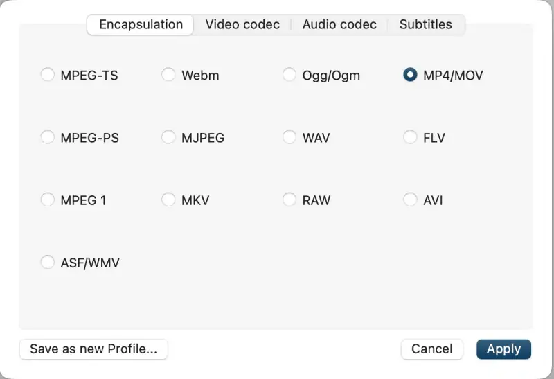 Convert MKV to MP4 for iMovie – set Encapsulation to MP4 or MOV