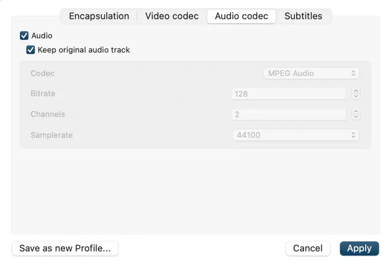 Keep Original Audio Track checked in VLC