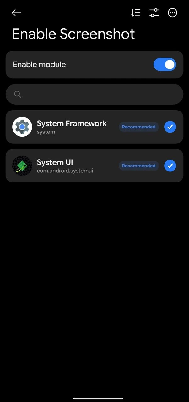 LSPosed Enable Screenshot module