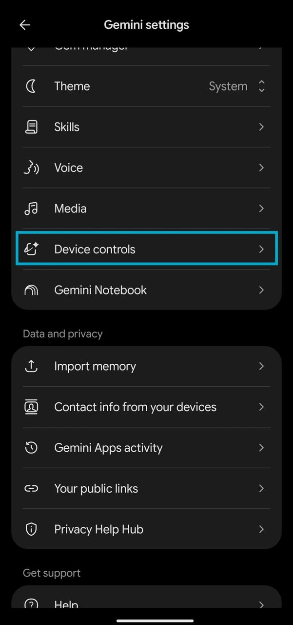 Enable Use Screenshot option in Google Gemini device controls
