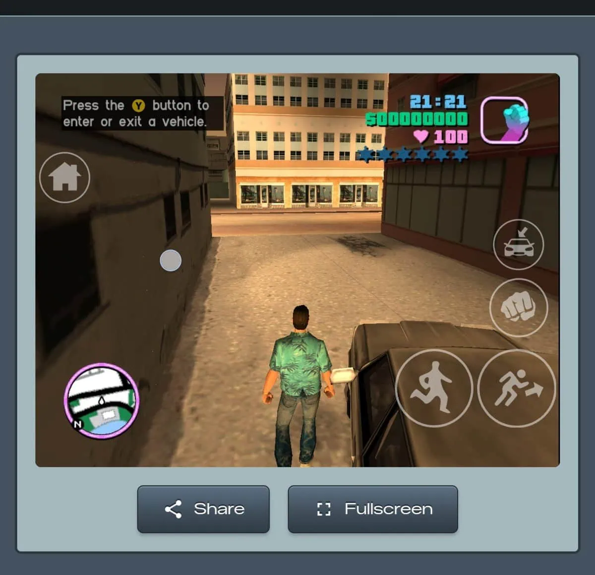 GTA Vice City running inside a web browser tab