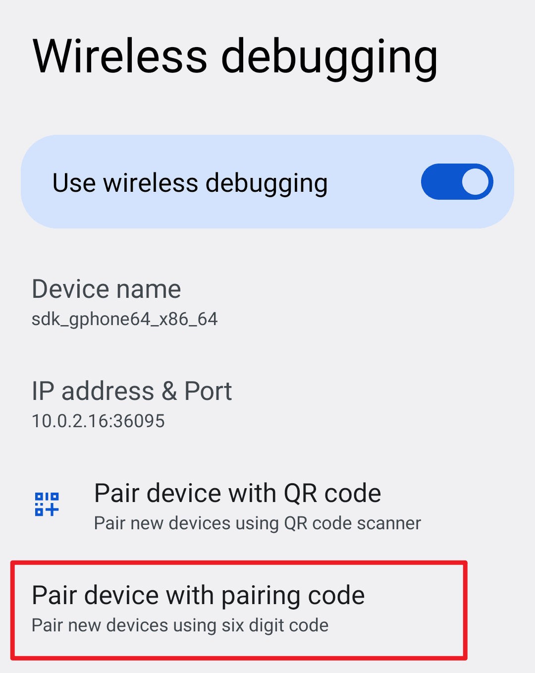 Pair device with pairing code for the Shizuku wireless debugging setup